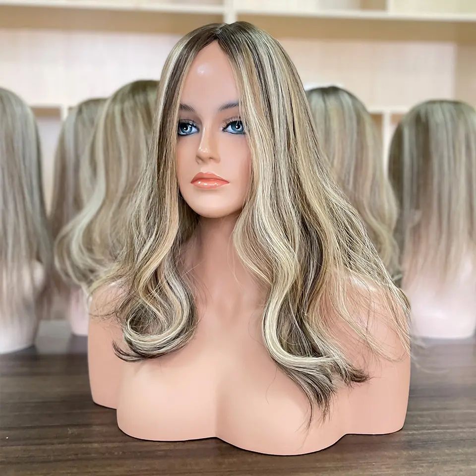 Light Highlights with Lowlights Silk base Human Hair Topper